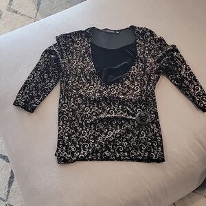 Womens velvet and gold scroll floral top